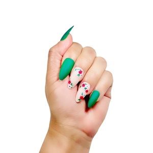 Almond floral green matte finish.